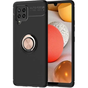 Case 4U Samsung Galaxy M12 Kılıf Autofocus Shockprof Ravel Yüzüklü Standlı Slikon Kapak Siyah - Rose Gold
