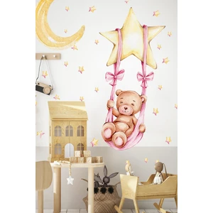 Yıldızda Sallanan Ayıcık Ay ve Yıldızlar Çocuk Bebek Odası Sticker Seti