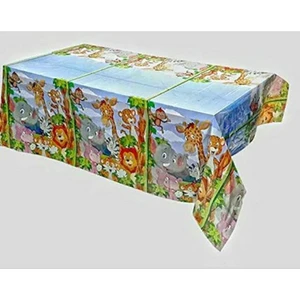 Bal10 Dünyası Safari Temalı 120 x 180 cm Doğum Günü Plastik Masa Örtüsü