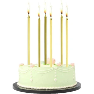 Bal10 Dünyası 6 Adet Uzun Ince Gold Parlak Pasta Mumu Mum Altlığı 20 cm