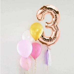 Le Mabelle Rose 3 Rakamı Püsküllü Balon Set