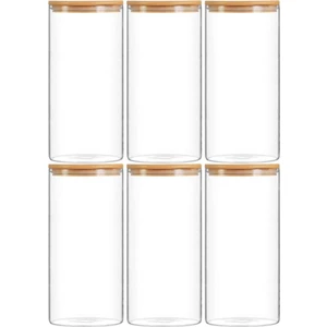 Karçiçeği Home 6'lı Set 1000 ml Bambu Kapaklı Kavanoz Baharatlık Vakumlu Borcam