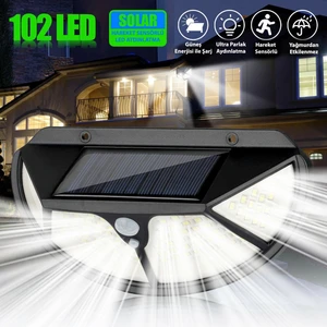 102 Ledli Solar Güneş Enerjili Bahçe Aydınlatması Lamba Hareket Sensörlü Oval 3 Modlu