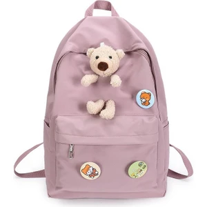 Kontrast Renkli Unisex Okul Sırt Çantası-Pembe