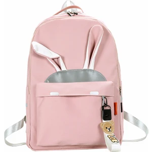 Kontrast Renkli Unisex Okul Sırt Çantası-Pembe
