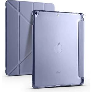 Case 4U Apple iPad 10.2 (8.Nesil) Kılıf Kalem Bölmeli Tri Folding Smart Standlı Pu Deri Arkası Yumuşak Silikon 360 Tam Koruma Mor
