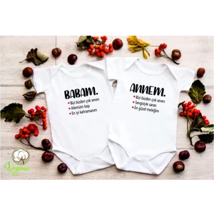 Unisex Bebek Beyaz Annem - Babam 2'li Zıbın Seti