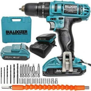Xr-Set 24 V 5 Ah Darbeli Çift Akülü Şarjlı Vidalama Matkap + 27 Parça Usta Seti (Mavi)