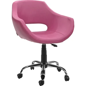 Viva - Pembe, Suni Deri, Metal Ayaklı Ofis Çalışma Sandalyesi