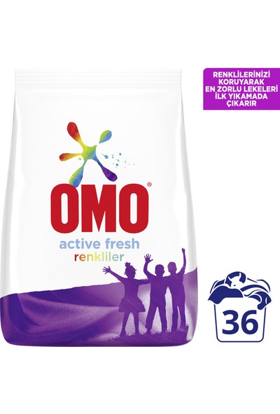 Omo Toz Çamaşır Deterjanı Active Fresh Renkliler İçin Renklilerinizi Koruyarak En Zorlu Lekeleri İlk Yıkamada Çıkarır 6 KG 36 Yıkama 1 Adet