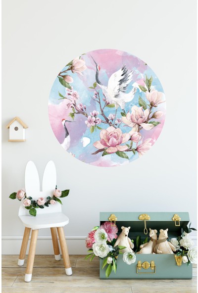 Sim Tasarım Dreamwallart Kuşlar ve Çiçekler Yuvarlak Duvar Sticker Seti