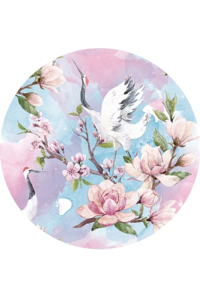 Sim Tasarım Dreamwallart Kuşlar ve Çiçekler Yuvarlak Duvar Sticker Seti
