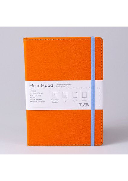 A5 Munumood Rock Çizgili Ivory Kağıt Sert Kapak Defter Turuncu