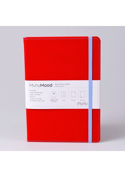 A5 Munumood Popart Çizgili Ivory Kağıt Sert Kapak Defter Kırmızı