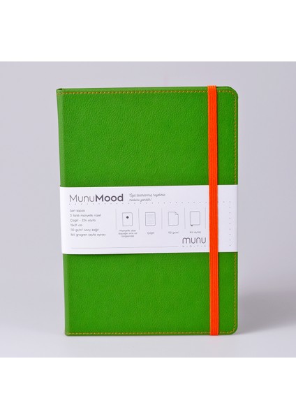 A5 Munumood Popart Çizgili Ivory Kağıt Sert Kapak Defter Yeşil