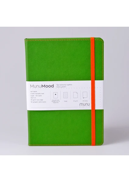 Munu Note A5 Munumood Popart Çizgili Ivory Kağıt Sert Kapak Defter Yeşil