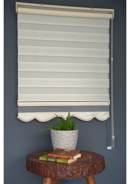 Zebra Stor Perde Ba-04 Krem Renk Etekli Bambu 100 x 200 cm