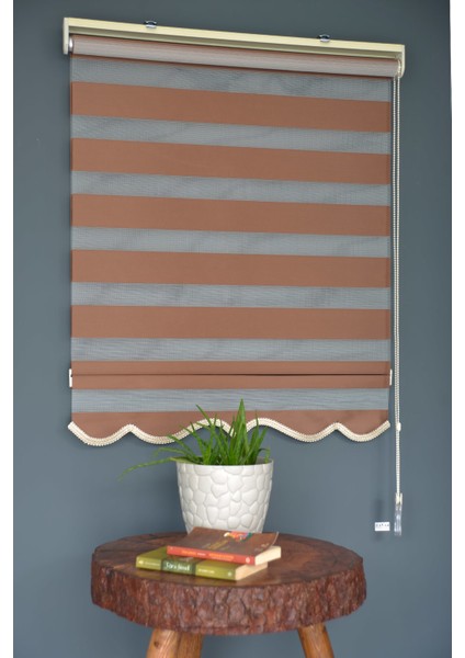 Zebra Stor Perde Ba-13 Kahverengi Renk Etekli Bambu 220 x 200 cm