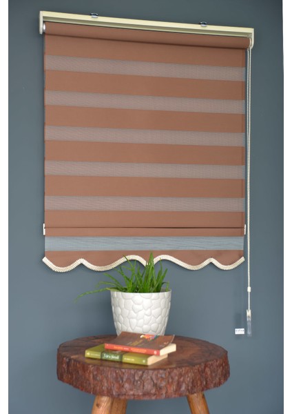 Zebra Stor Perde Ba-13 Kahverengi Renk Etekli Bambu 220 x 200 cm