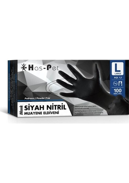 Siyah Pudrasız Nitril Eldiven (Large) 100'LÜ 20 Paket - 1 Koli
