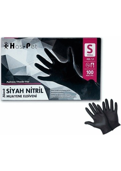 Siyah Pudrasız Nitril Eldiven (Small) 100'LÜ 20 Paket - 1 Koli