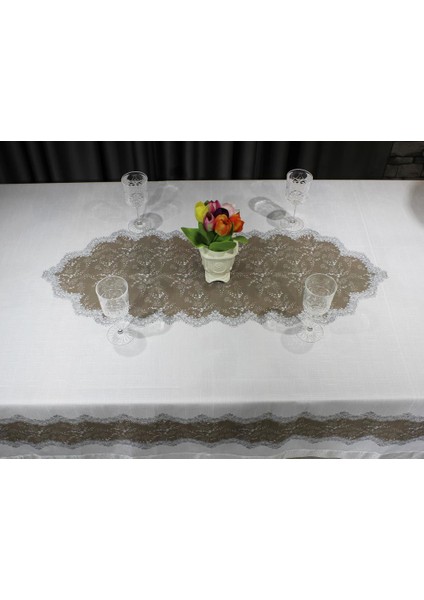 Nilüfer Dikdörtgen Baskılı Masa Örtüsü Krem Bej fırsatları