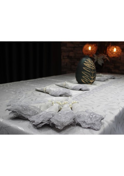 Güpürlü Kdk Masa Örtüsü Takımı 18 Parça Gri