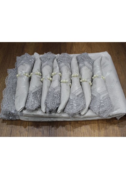 Güpürlü Kdk Masa Örtüsü Takımı 18 Parça Gri modelleri