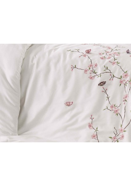 Butterfly 3D Nakışlı Pamuk Saten Nevresim Takımı Krem Pudra modelleri