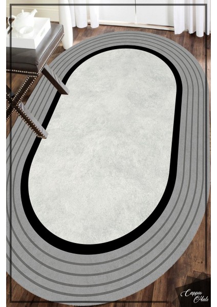 Cappio Gri-Siyah Şeritli Oval Halı (Makine'de Yıkanabilir)