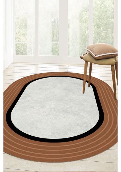 Cappio Kahverengi-Siyah Şeritli Oval Halı (Makine'de Yıkanabilir)