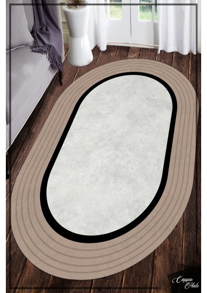 Cappio Cappuccino-Siyah Şeritli Oval Halı (Makine'de Yıkanabilir)