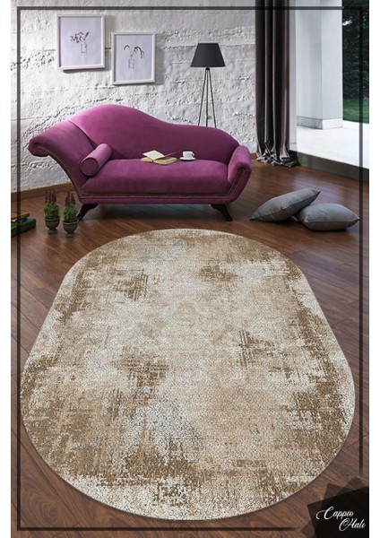 Cappio Kahverengi Kanvas Oval Halı (Makine'de Yıkanabilir)