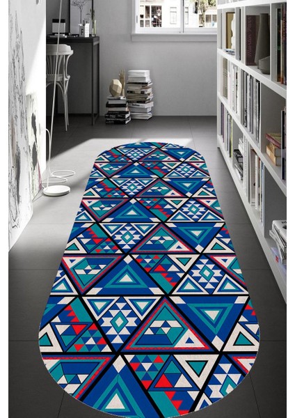Cappio Renkli Üçgen Desenli Oval Halı (Makine'de Yıkanabilir)