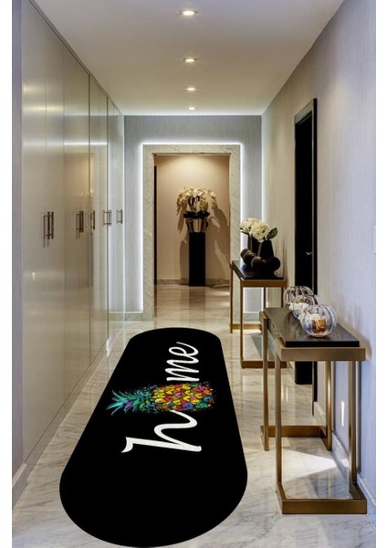 Cappio Ananas Desenli Home Yazılı Oval Halı (Makine'de Yıkanabilir)