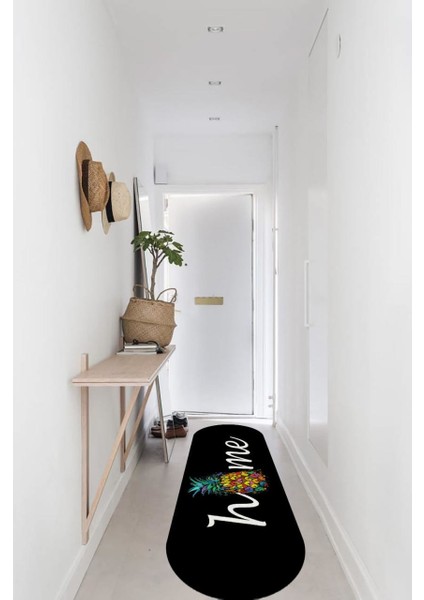 Cappio Ananas Desenli Home Yazılı Oval Halı (Makine'de Yıkanabilir)