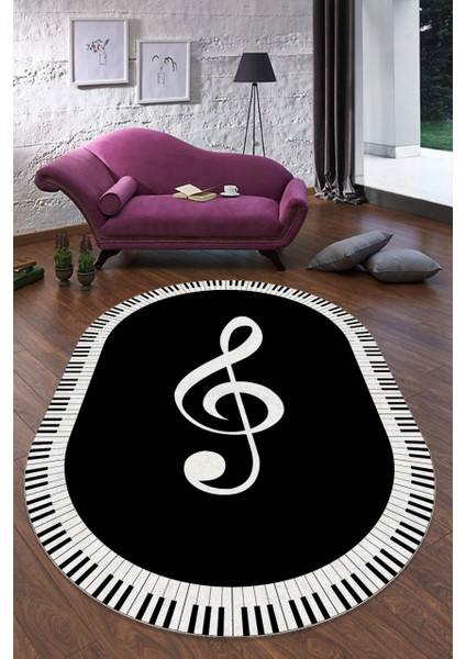 Cappio Siyah-Beyaz Nota Desenli Oval Halı (Makine'de Yıkanabilir) fiyatları