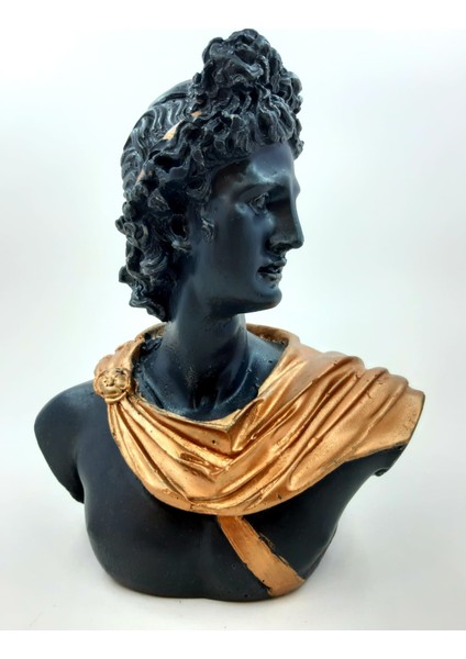 23 cm Büyük Apollon Antik Büst Heykel Biblo Siyah