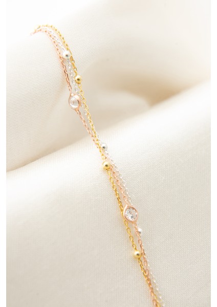 Kadın Dorika Top Detaylı 3 Renk 925 Ayar Gümüş Bileklik modelleri