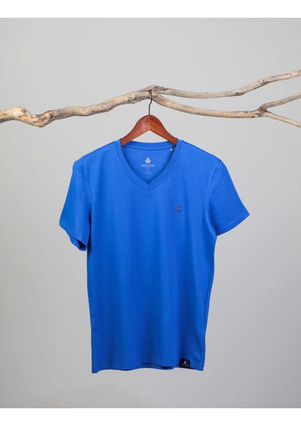 Erkek V Yaka T-Shirt Neo-Alpes Saks Mavisi