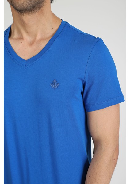 Erkek V Yaka T-Shirt Neo-Alpes Saks Mavisi indirimleri