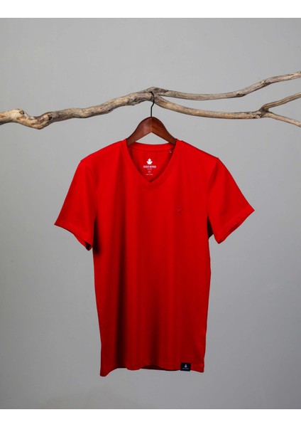 Erkek V Yaka T-Shirt Neo-Alpes Kırmızı