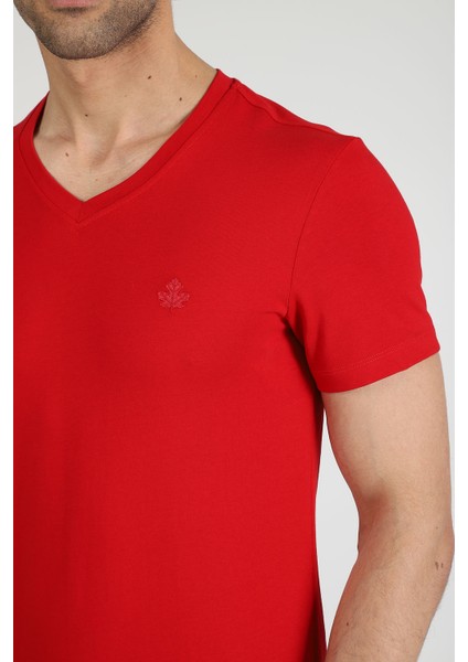 Erkek V Yaka T-Shirt Neo-Alpes Kırmızı indirimleri