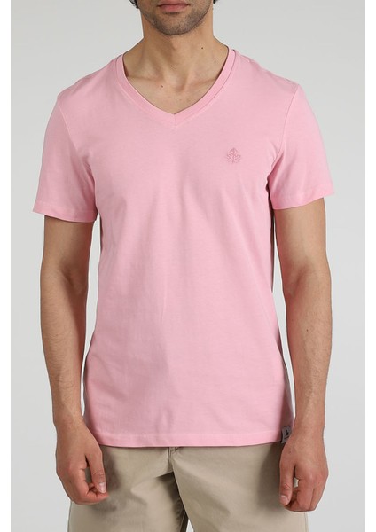 Erkek V Yaka T-Shirt Neo-Alpes Pembe