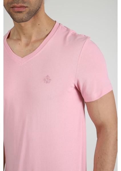 Erkek V Yaka T-Shirt Neo-Alpes Pembe