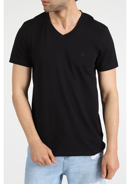 Erkek V Yaka T-Shirt Neo-Alpes Siyah modelleri