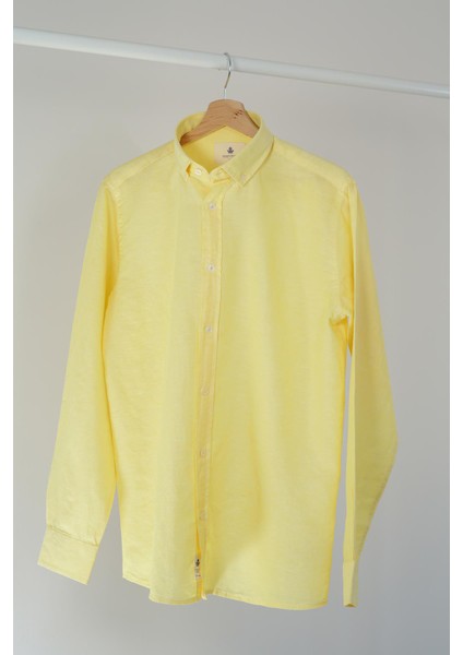 Slim Fit Düğmeli Yaka Gömlek Neo-Epherest Açık Sarı
