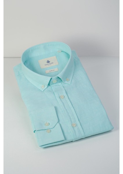 Slim Fit Düğmeli Yaka Gömlek Neo-Epherest Turkuaz indirimleri