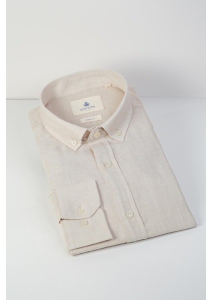 Slim Fit Düğmeli Yaka Gömlek Neo-Epherest Bej indirimleri