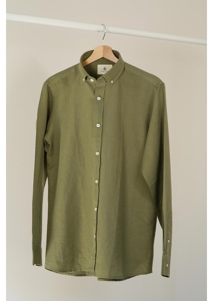 Slim Fit Düğmeli Yaka Gömlek Neo-Epherest Haki